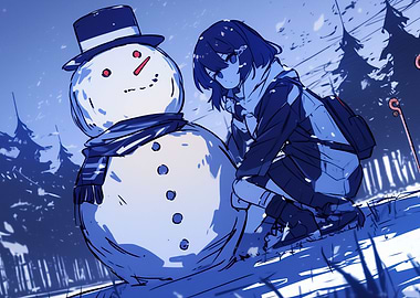 Anime Girl with Snowman