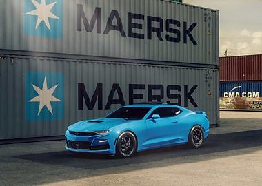 Blue Camaro by Shipping Containers
