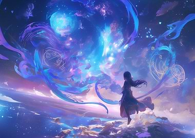 Anime Girl in a Dreamy Sky