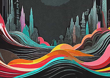 Abstract Cityscape with Waves