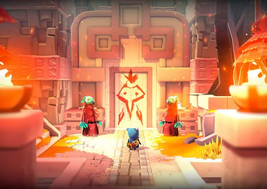 Game Character at Temple Entrance