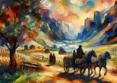 Horse-Drawn Carriage in a Valley