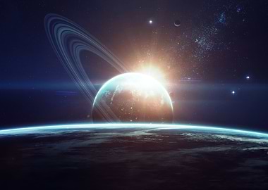 Planet with Rings and Sun