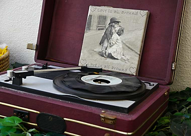 Vintage Record Player with Love Image