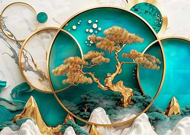 Gold Pine Tree Wall Art