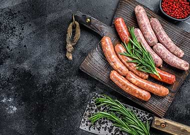 Raw Sausages on Cutting Board