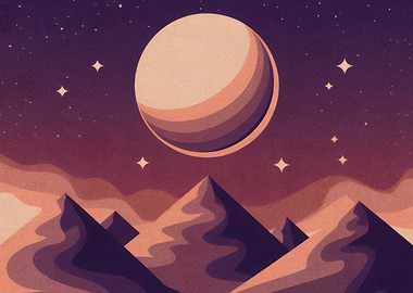 Night Sky with Planet and Mountains