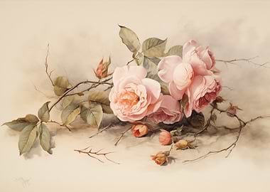 Pink Roses Botanical Art