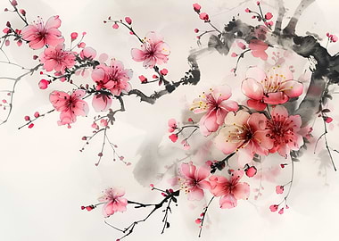 Cherry Blossom Watercolor Painting