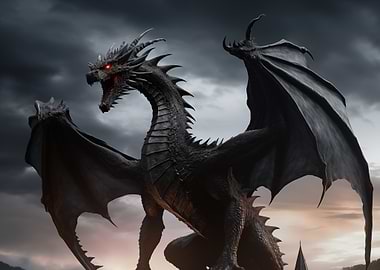 Black Dragon with Red Eyes