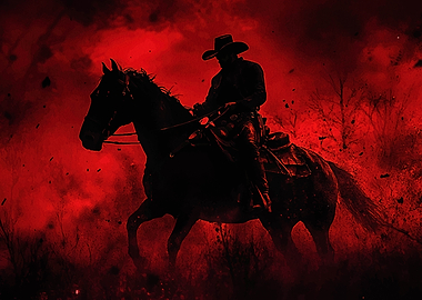 Cowboy Silhouette in Red