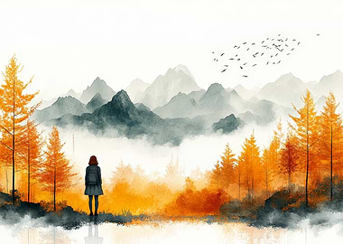 Woman Gazing at Mountains