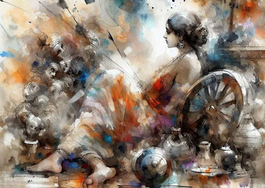 Woman with Wheel and Pots