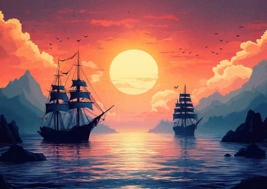 Sunset Sailboats