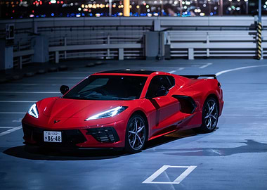 Red Corvette in Parking Garage