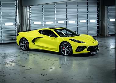 Yellow Corvette in Garage