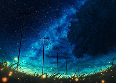 Space Night Sky with Fireflies