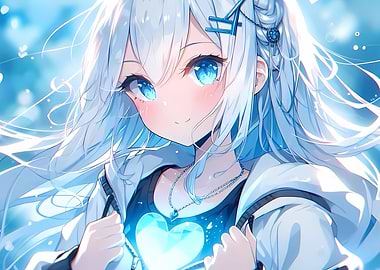 Anime Girl with Blue Heart