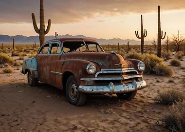 Rusty Classic Car in Desert