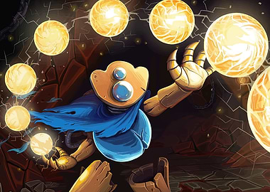 Robot with glowing orbs