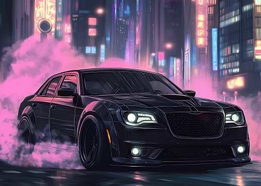 Black Car In Neon City