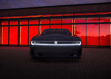 Black Electric Car with Red Lights