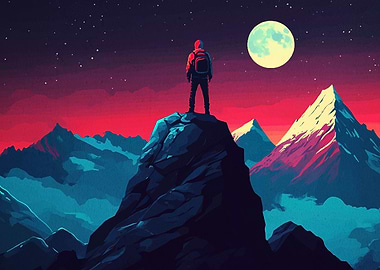 Lone Figure on Mountain Peak