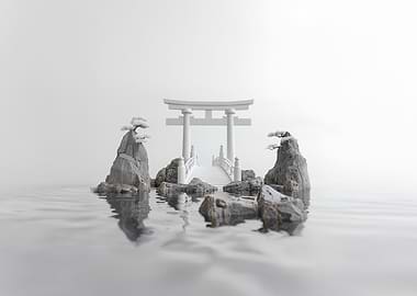 White Torii Gate and Bridge
