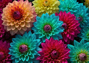 Colorful Dahlia Blooms