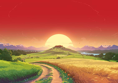 Sunset Over Rolling Hills