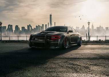 Black Dodge Charger in City
