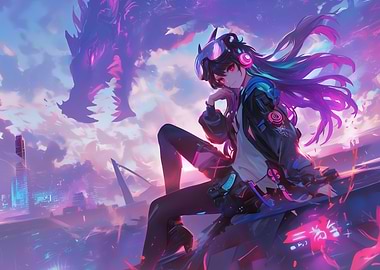 Anime Girl with Dragon