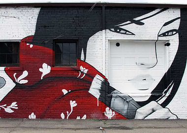 Graffiti Mural of Asian Woman