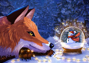 Christmas Fox and Snowman Snow Globe