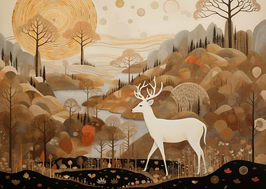White Deer Autumn Forest