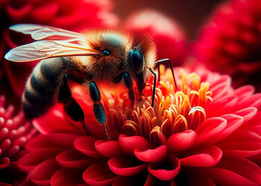 Bee on Red Flower