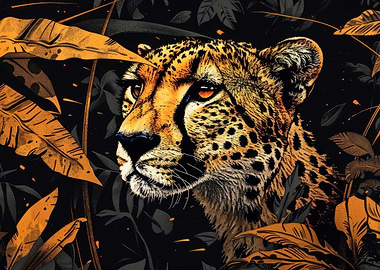 Leopard in Jungle, Wildlife Cheetah Portrait, Cheetahs Dawn Hunt, Cheetah Surrounded By Botanical Plants