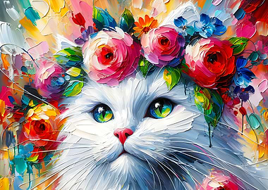 Acrylic Majestic Blossoming Cat