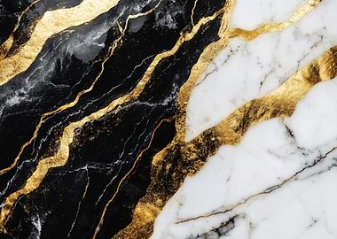 Black and White Marble with Gold