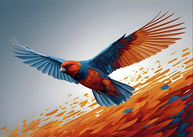 Flying Bird with Orange and Blue Wings