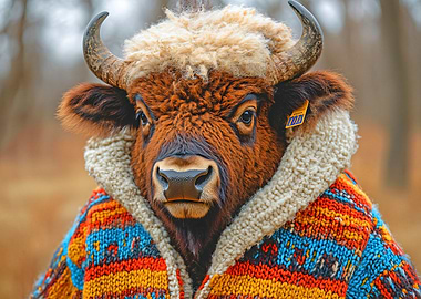 Bison in Knitted Sweater