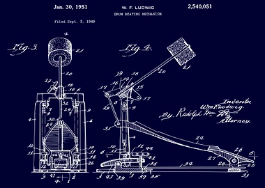 Ludwig Drum Pedal Patent Blueprint