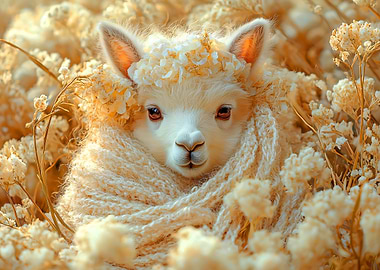 Cute Lamb in Flowers