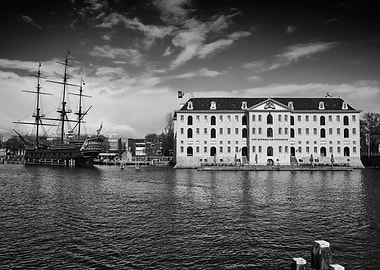 Historic Ship and Building Amsterdam