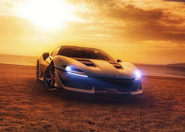 White Sports Car Sunset