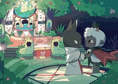 Cat and Sheep in a Garden