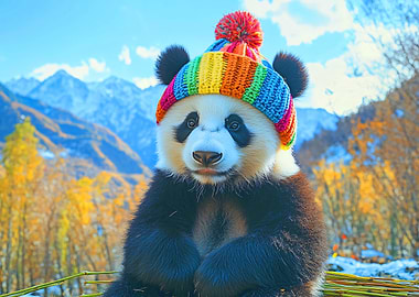 Panda in Rainbow Hat