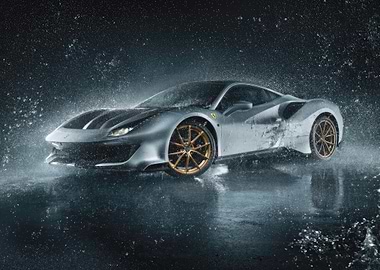 Silver Ferrari in Rain