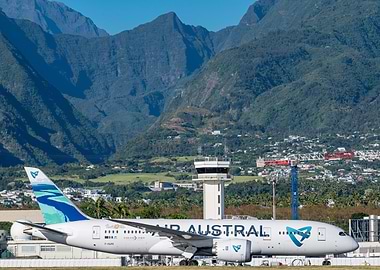 Air Austral B787 Airplane on Runway in La Réunion