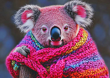 Koala in Knitted Scarf